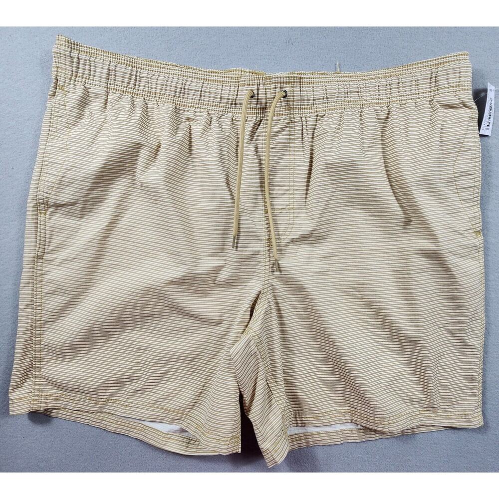 Mens Drawstring Walk Shorts Midweight Twill Relaxed Fit Size XXL Brown Striped